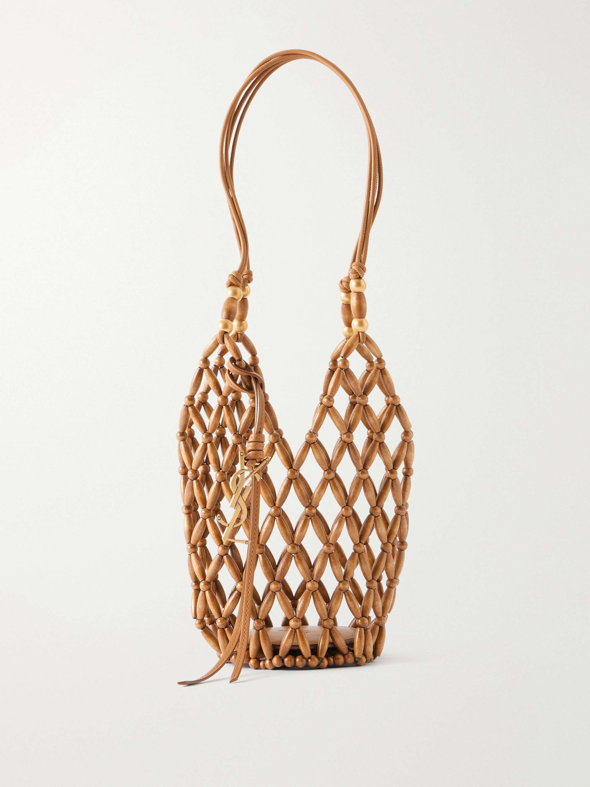Cassandre Mini Beaded Wood Bucket Bag