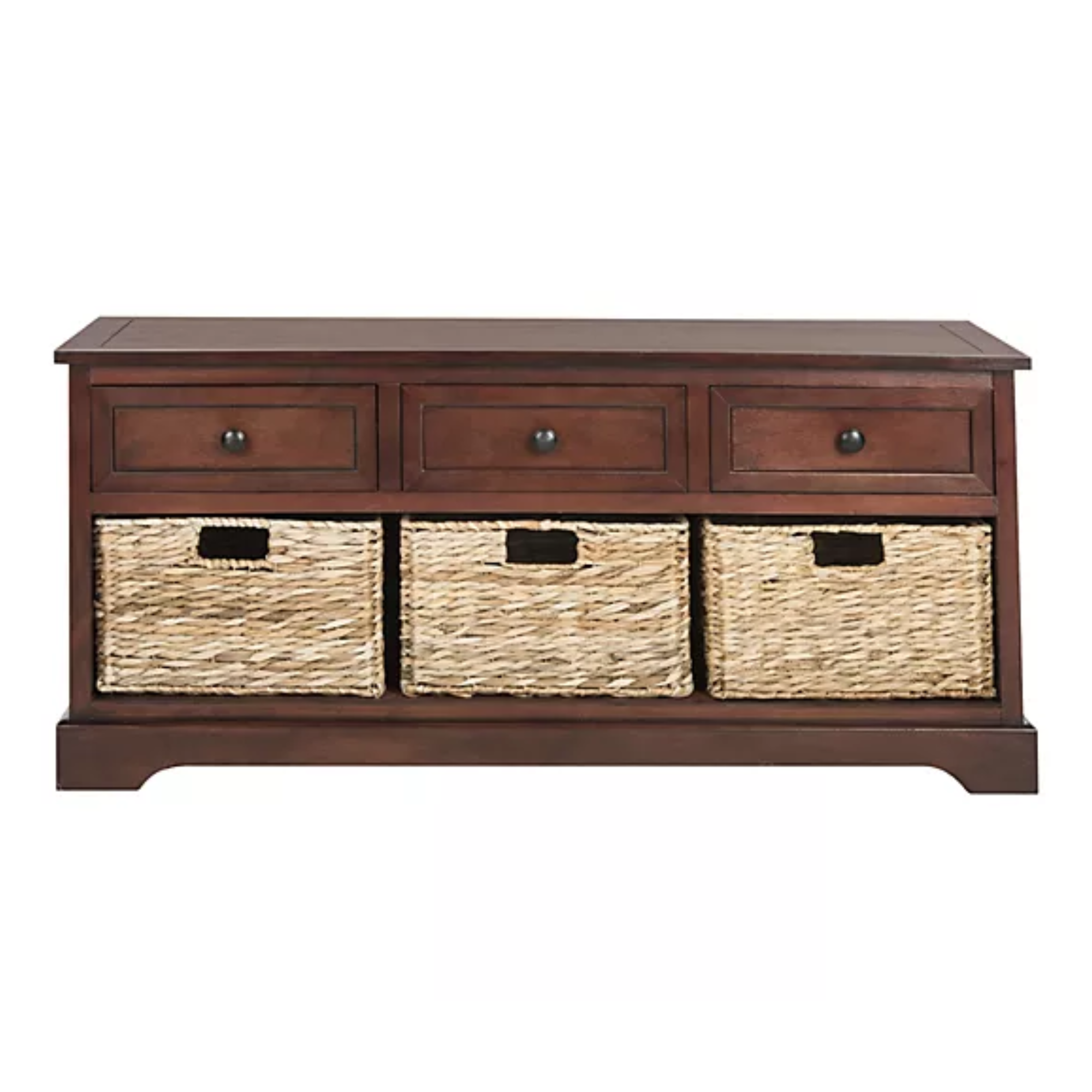 an entryway storage bench