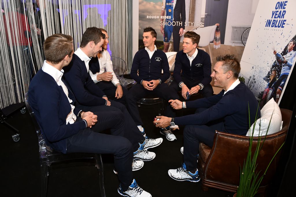 The Quick-Step Floors' riders chat before the film