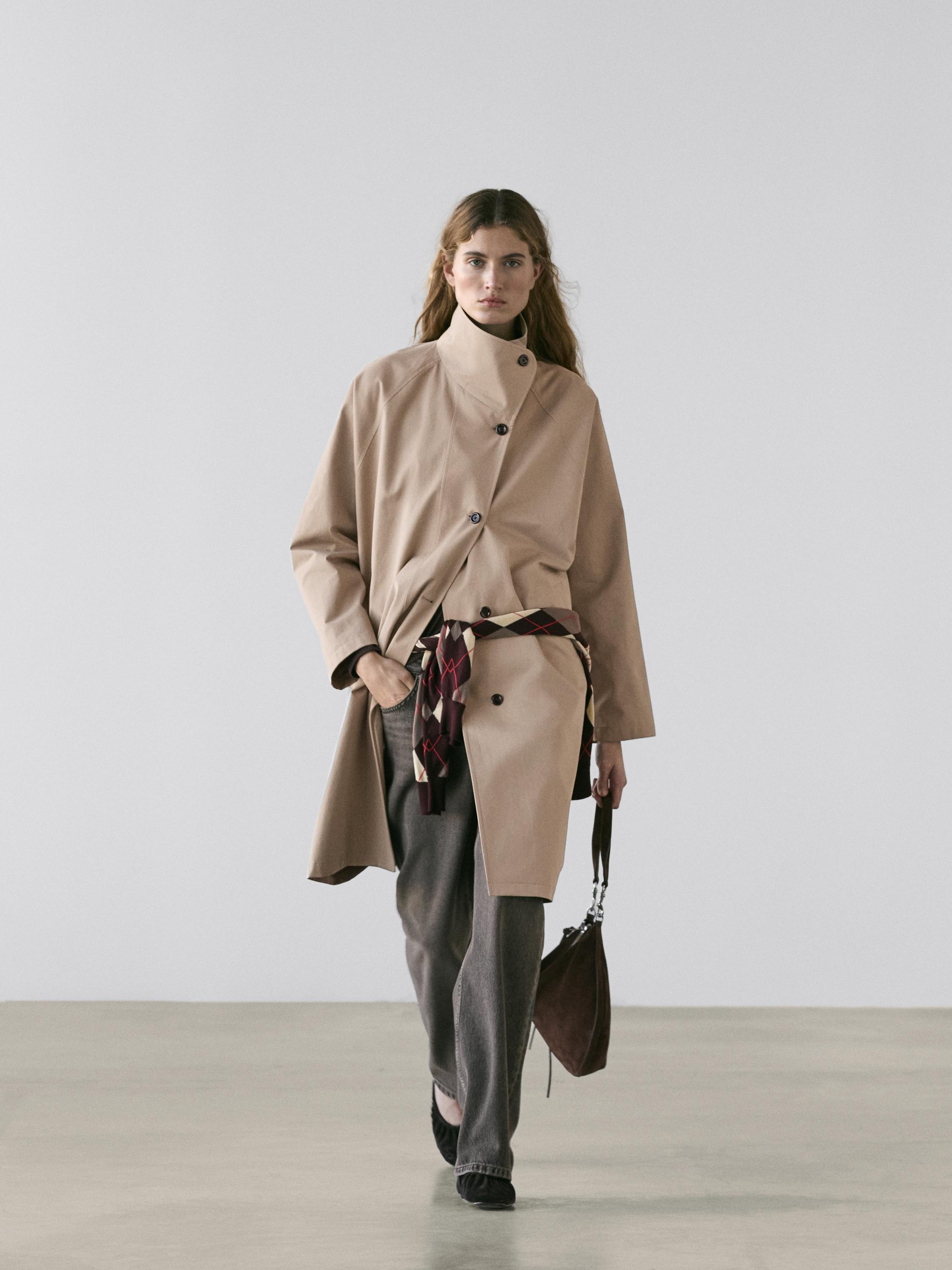 Massimo Dutti, Long 100% Cotton Trench Coat With Side Fastening