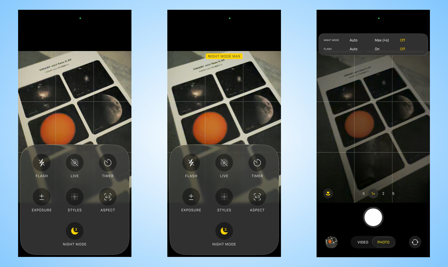 iPhone night mode max screen shots.