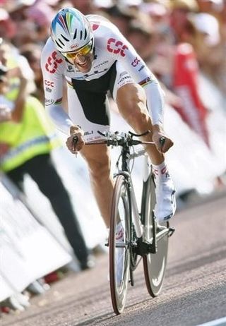 World TT Champion Fabian Cancellara (Team CSC) on his way to taking the prologue and Maillot Jaune.