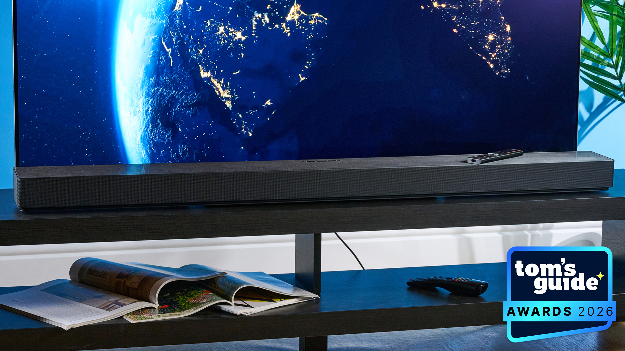 The Samsung QS90H soundbar with a TG Awards 2026 badge