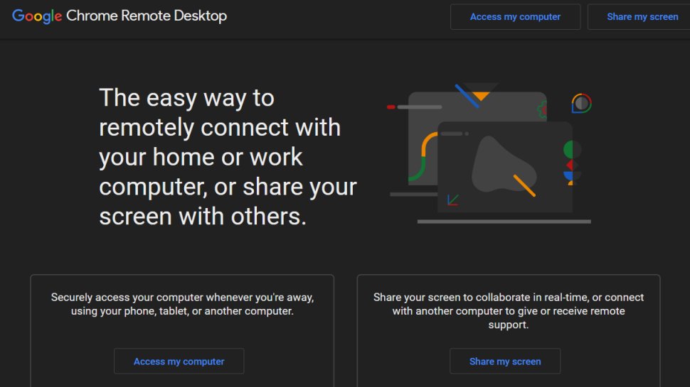 Website screenshot for Chrome Remote Desktop.