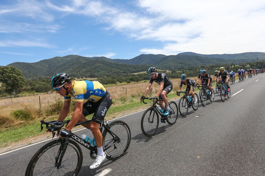 Danny van Poppel working for Sky in the leader's jersey