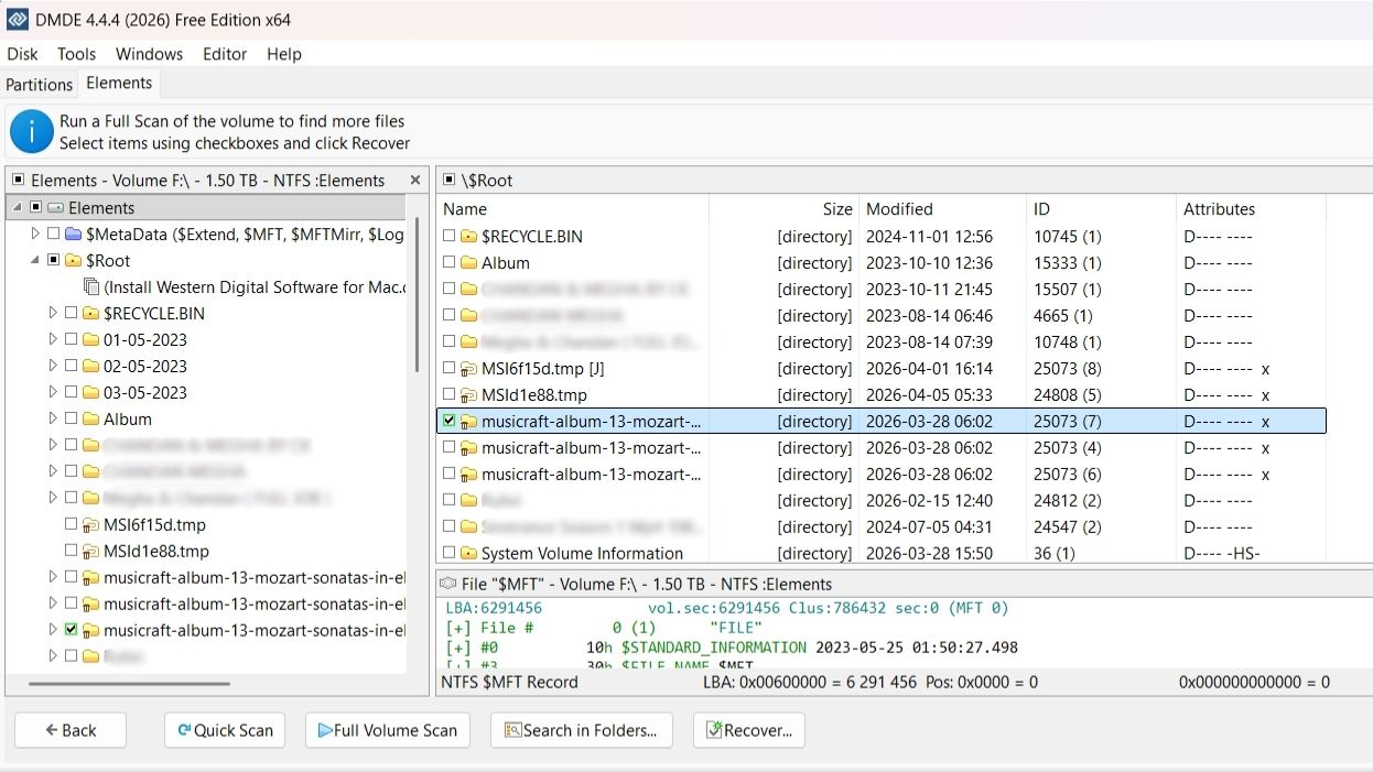 DMDE quick scan results