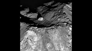This view of Tycho crater's central peak, from NASA's Lunar Reconnaissance Orbiter Camera, shows the size of the crater by display the 120 meter-wide boulder in the background. The image displays the 1200 meter-wide crater.