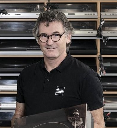 Dual Chief Engineer Alfred Langer stood in front of a room of turntables