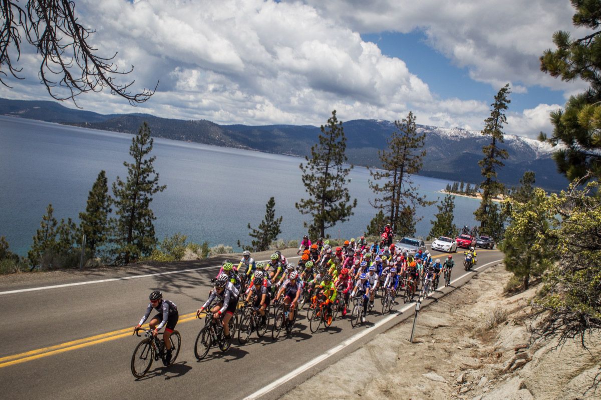 The peloton climbs its way up from Lake Tahoe