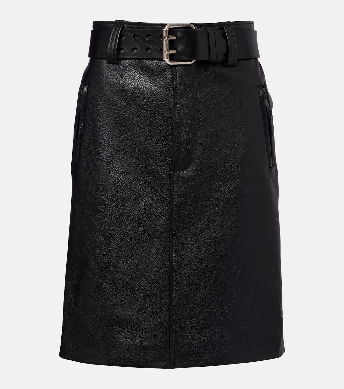 Belted Leather Pencil Skirt