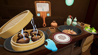En skärmdump från Lost Recipes som visar spelarens hand när han eller hon lagar mat.