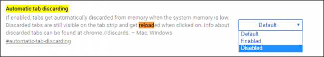 disable automatic tab discarding chrome