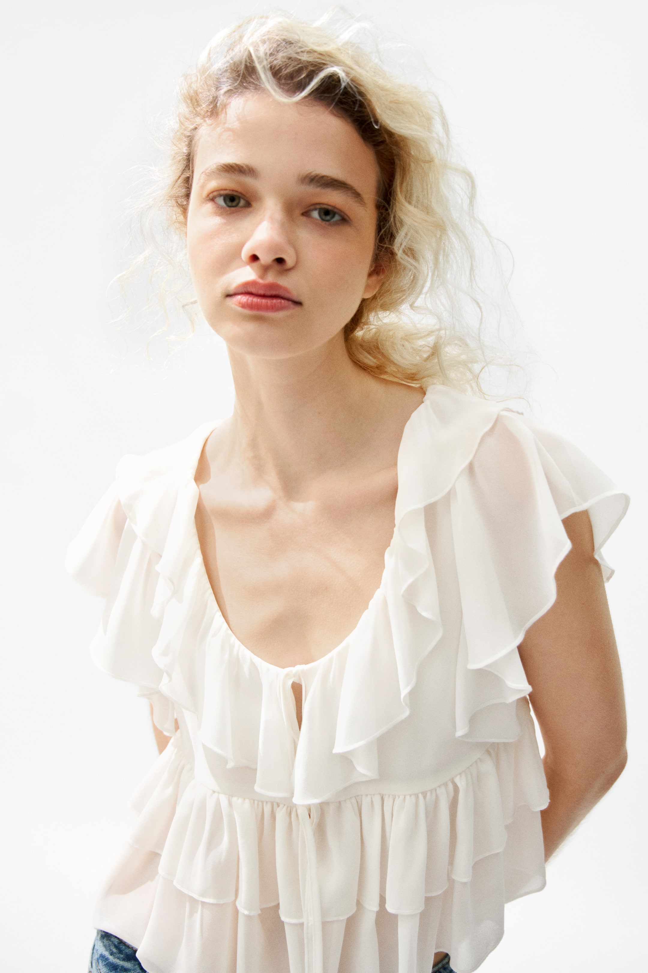 Flounced Tie-Front Blouse