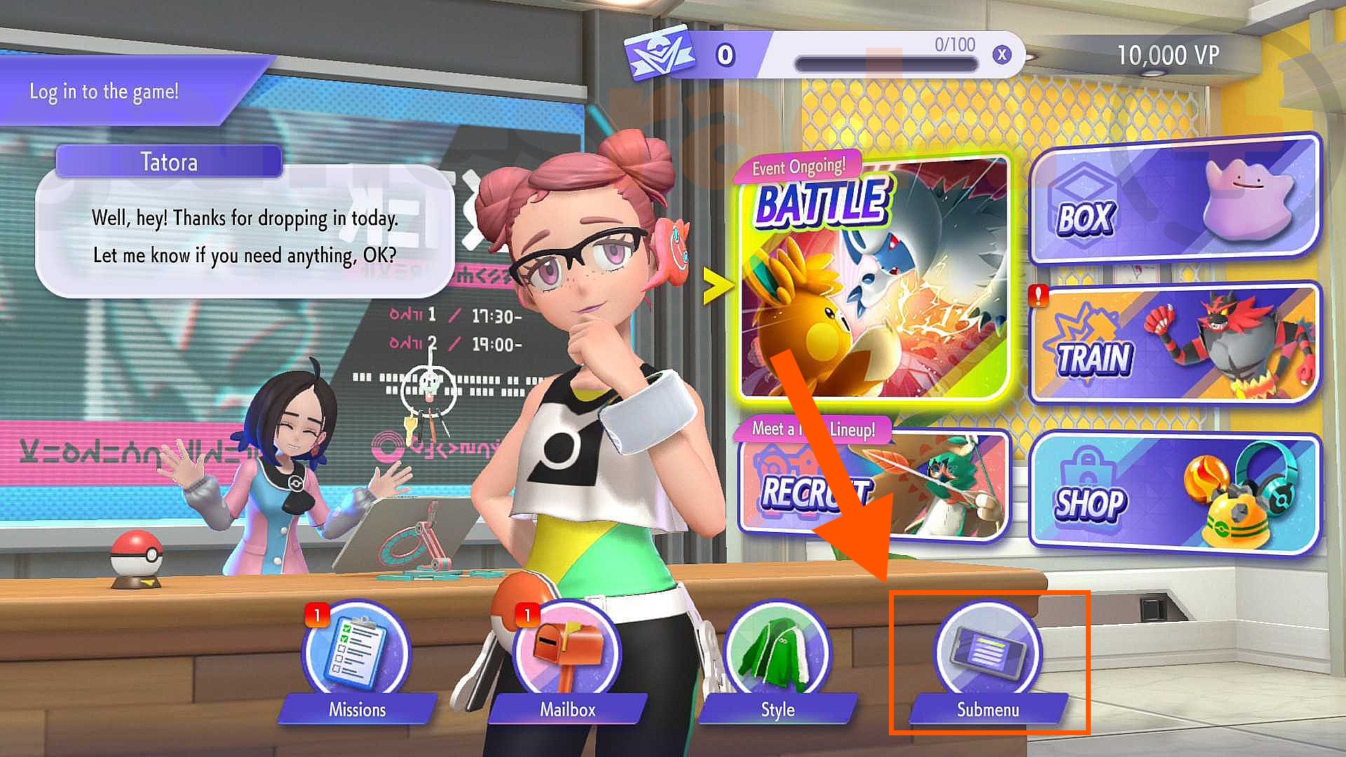 The menu screen in Pokemon Champions, from which you can redeem Mystery Gift codes.