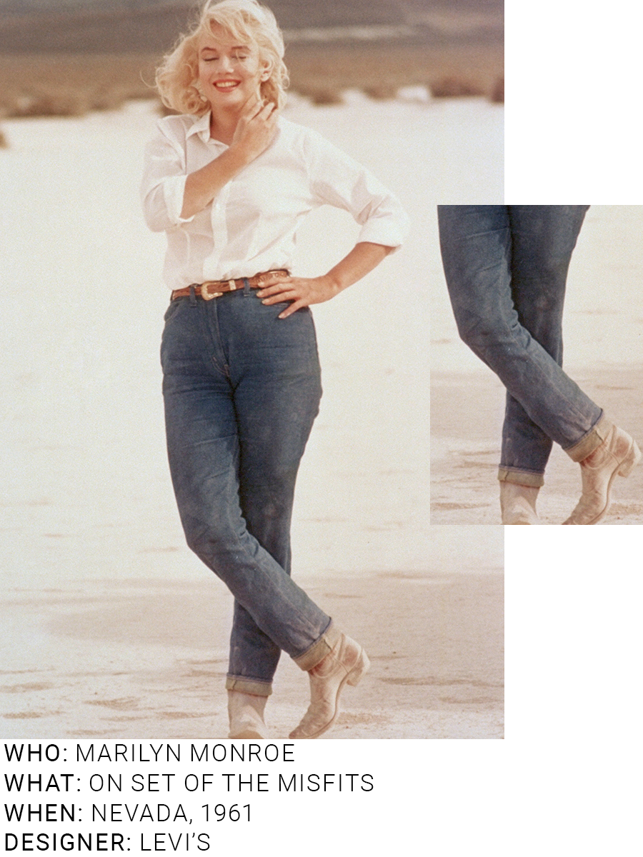 An image of Marilyn Monroe wearing an iconic denim outfit whilst in 1961.