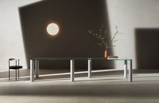 Milan Design Week B&B Italia Isos dining table with glass top and marble legs