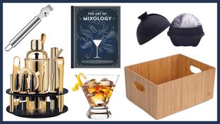 composite image of products in w&h's Mixologist Easter basket ideas for adults