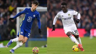 Kai Havertz of Chelsea and Wilfried Gnonto of Leeds in action during a Premier League match