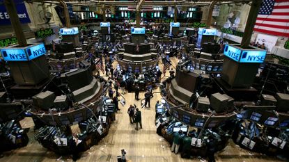 A top-down view of traders at the New York Stock Exchange, on Wall Street.