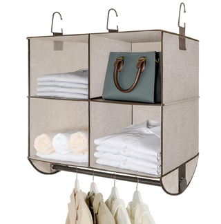 4-drawer hanging clothing storage with rod.