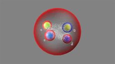 An artist's drawing of the new particle, called Tcc+, which is made up of two charm quarks, an up antiquark and a down antiquark.