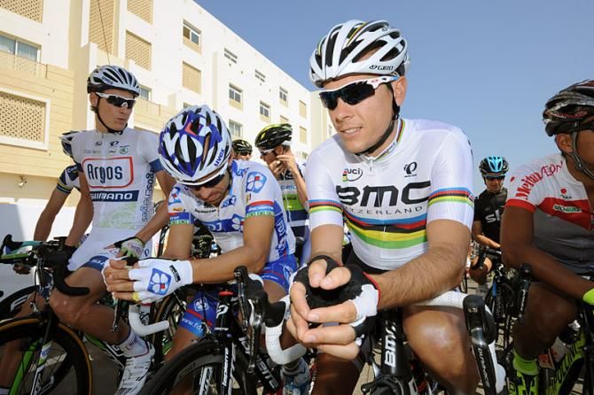 World champion Philippe Gilbert (BMC) awaits the start of stage 1.