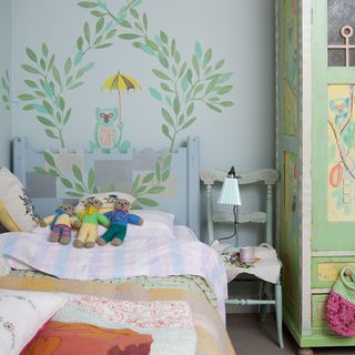 kid bedroom with wall painted and wardrobe