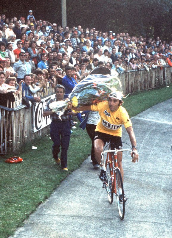 Eddy Merckx on his victory lap after the 1974 Tour de France