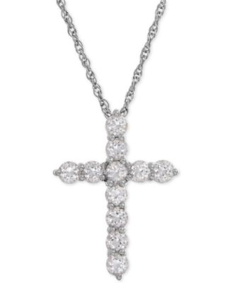 Lab-Grown White Sapphire Cross Pendant Necklace (1-1/2 Ct. T.w.) in Sterling Silver