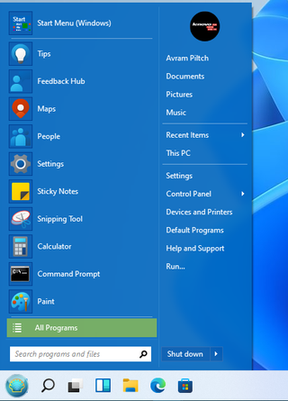 Open Shell with taskbar aligned to left and Aero shell icon