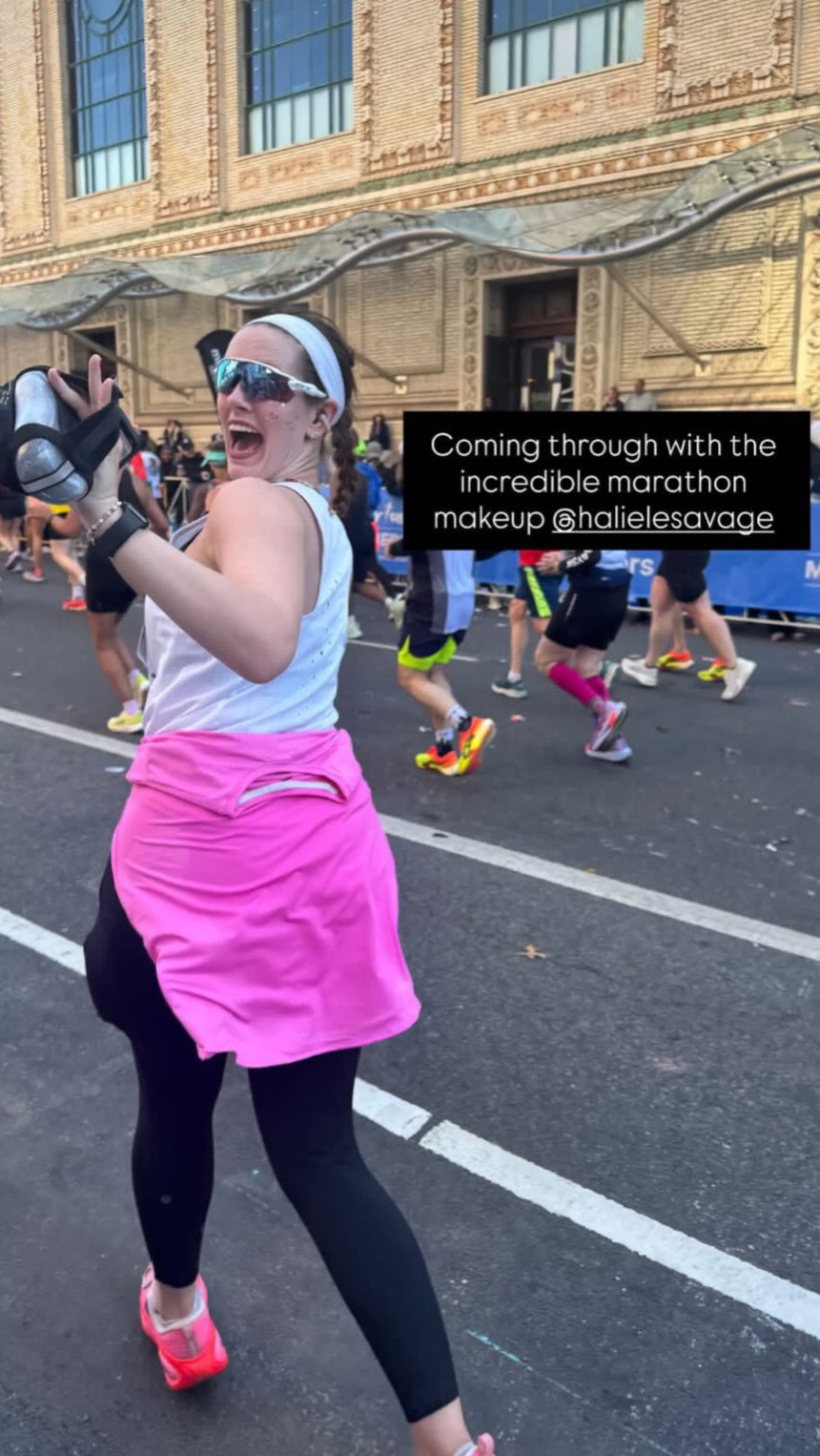 Halie LeSavage running the New York City marathon in Maybelline makeup