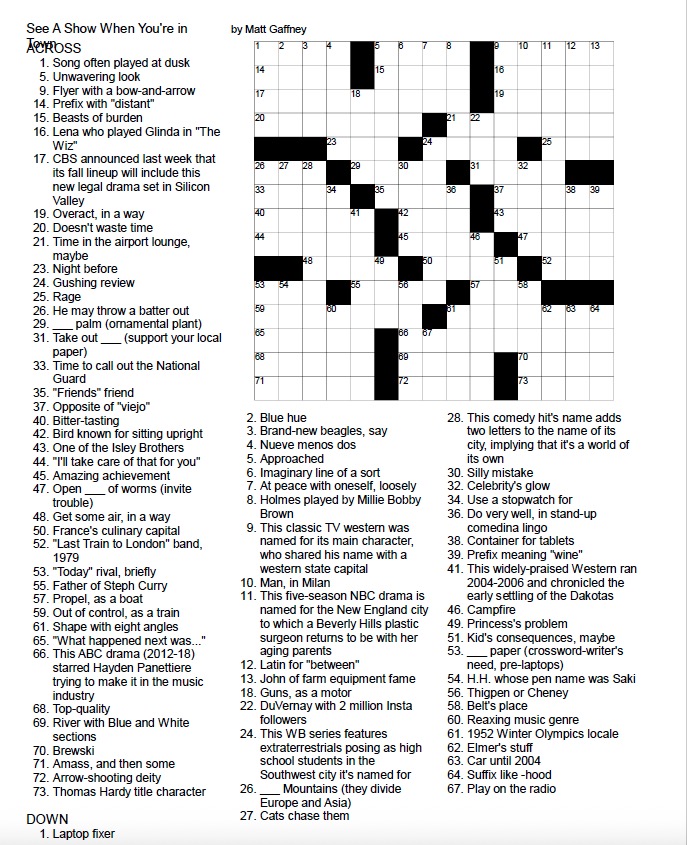 An unsolved crossword puzzle.