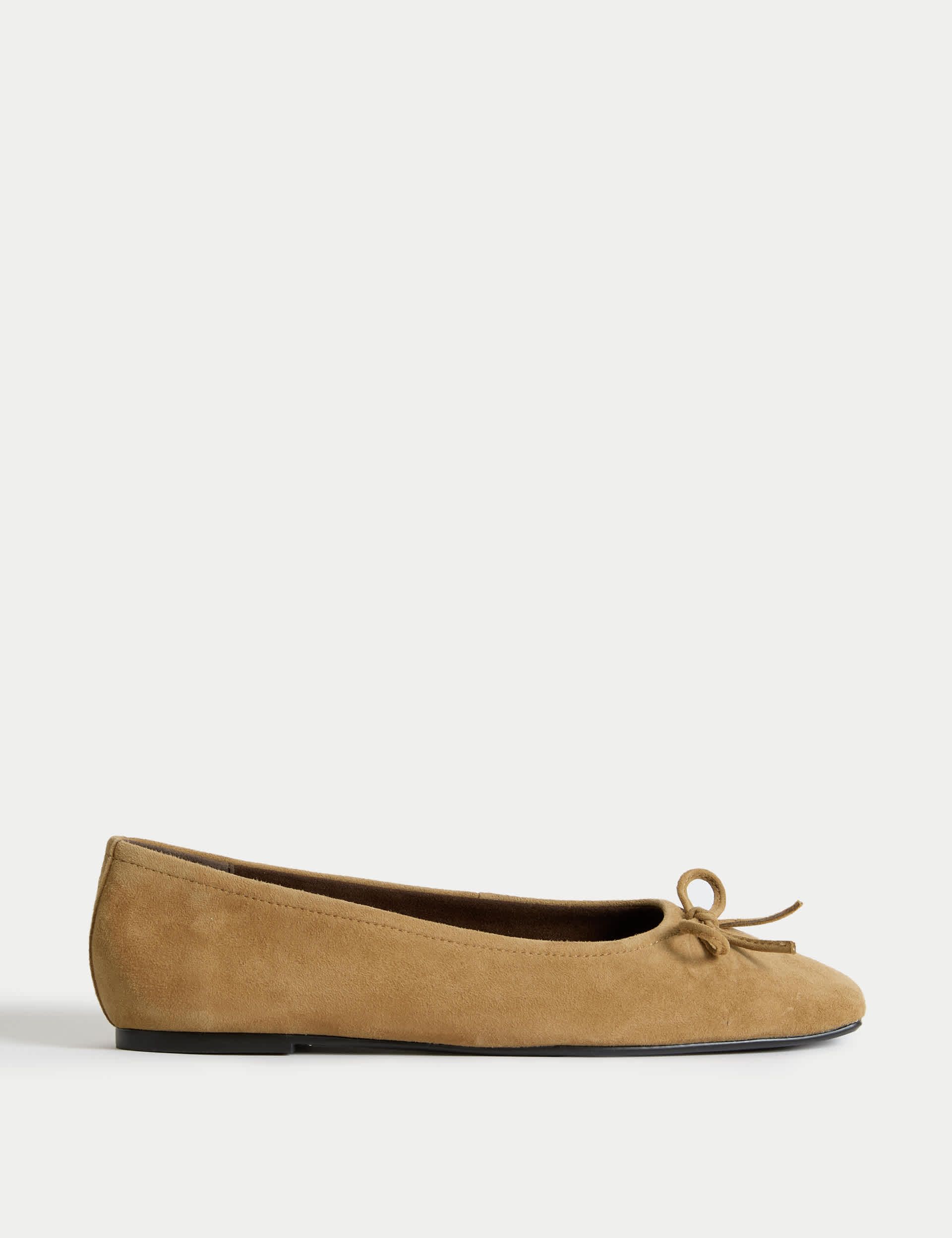 Suede Bow Flat Square Toe Ballet Pumps
