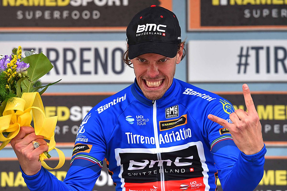 Daniel Oss (BMC Racing) celebrates his lead in Tirreno-Adriatico