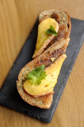 Dish: Cheese toast made with hay-smoked country white bread and pear butter