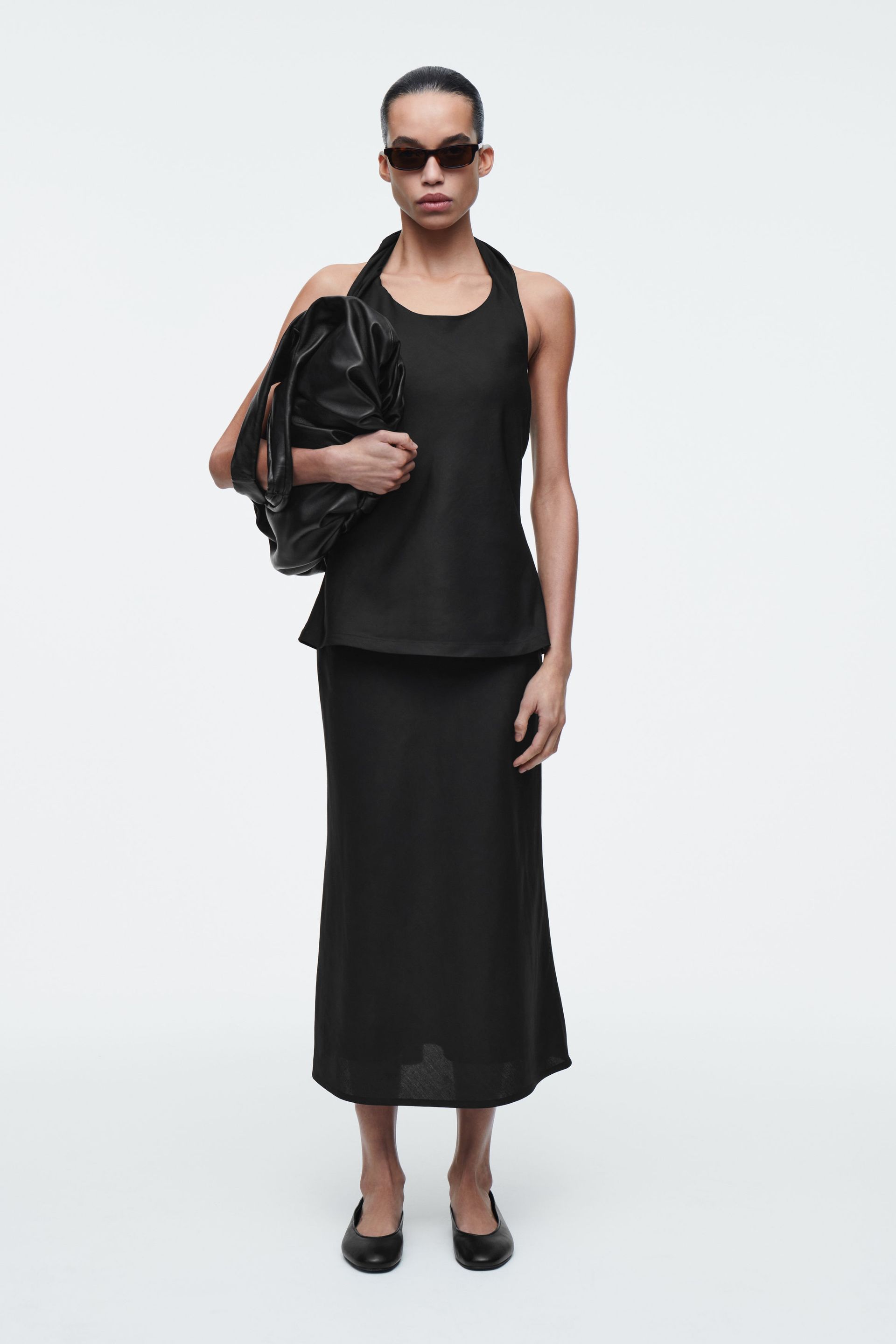 Linen-Blend Midi Column Skirt