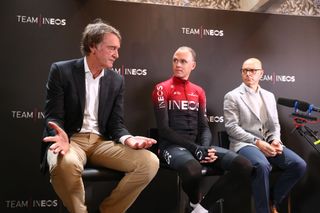 Chris Froome with Ineos owner Jim Ratcliffe and team boss Dave Brailsford