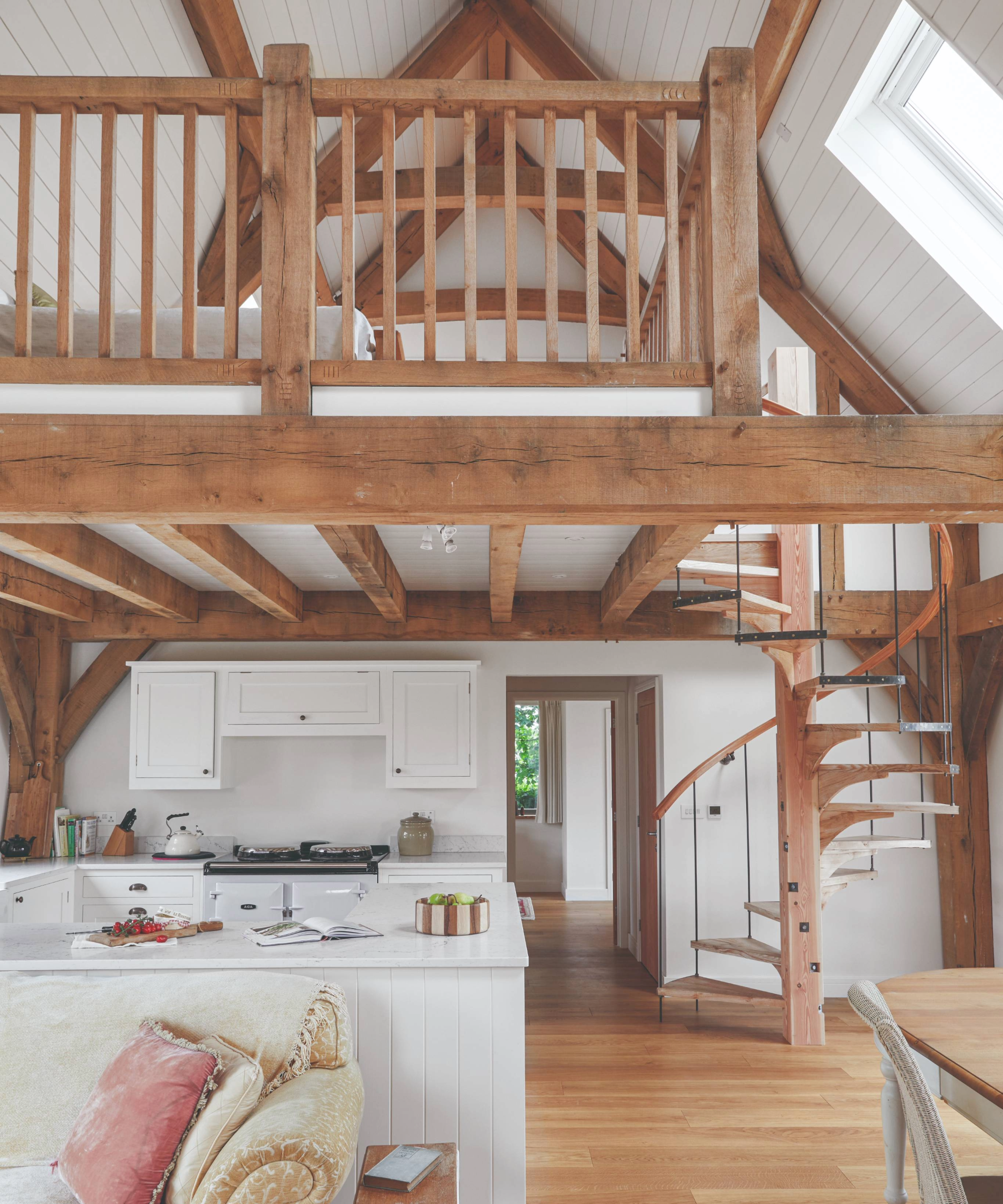 Kitchen diner with staircase up to bedroom on mezzanine floor