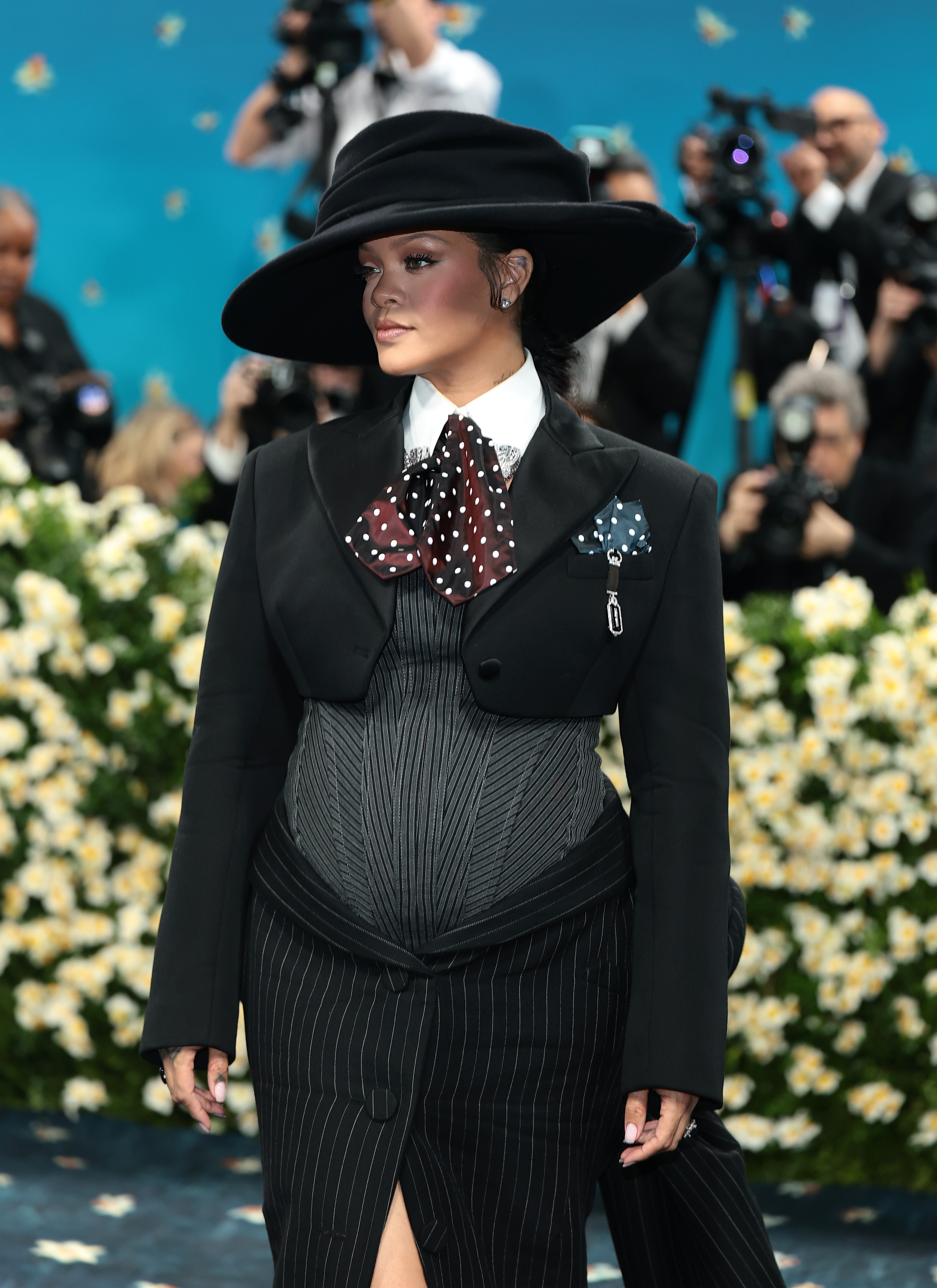 Rihanna attends the 2025 Met Gala Celebrating "Superfine: Tailoring Black Style" at Metropolitan Museum of Art on May 05, 2025 in New York City.