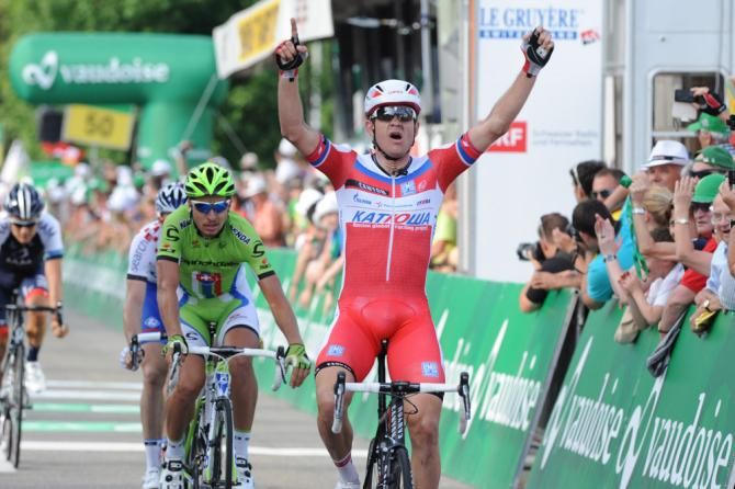 Alexander Kristoff (Katusha) wins stage 5 at the Tour de Suisse, the first WorldTour victory for the Norwegian