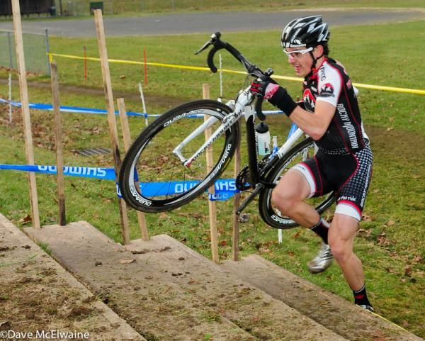 Raphael Gagne&rsquo;s (Rocky Mountain) 'cross skills may have been a bit rough but he was blazing fast when on the bike