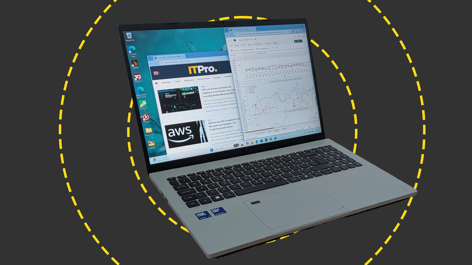 The Acer Aspire Vero 16 on the ITPro background