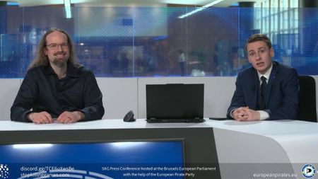 Ross Scott and Moritz Katzner in post-EU Parliament committee press conference