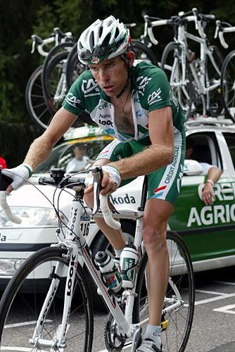 Patrice Halgand (Credit Agricole) gets some encouragement from the team car.