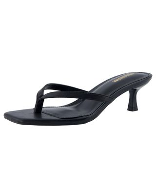 Cushionaire Women's Miami Kitten Heel Thong Sandals +memory Foam, Wide Widths Available, Smooth Black 9