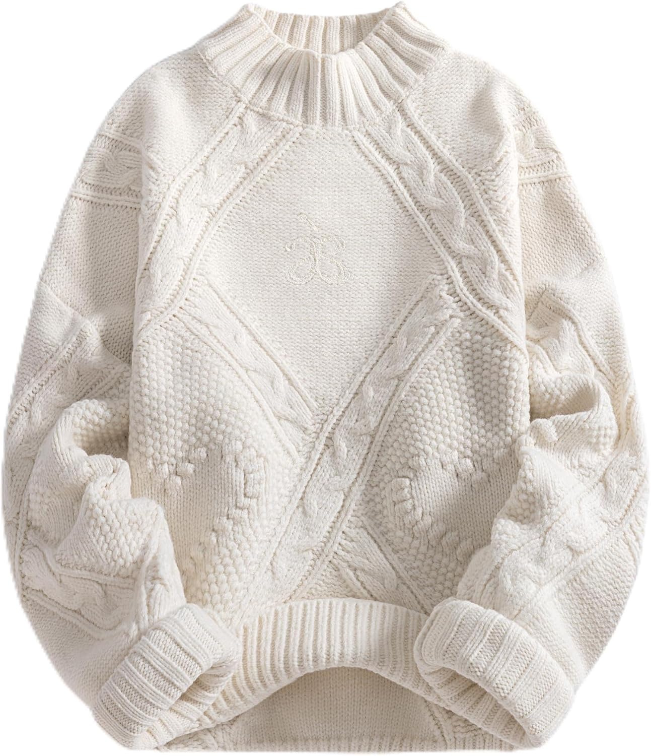 Aelfric Eden Women&#039;s Oversized Cable Knit Chunky Sweater Mock Neck Long Sleeve Heart Knit Pullover Sweater 2025 Fall Outfit White Lmedium