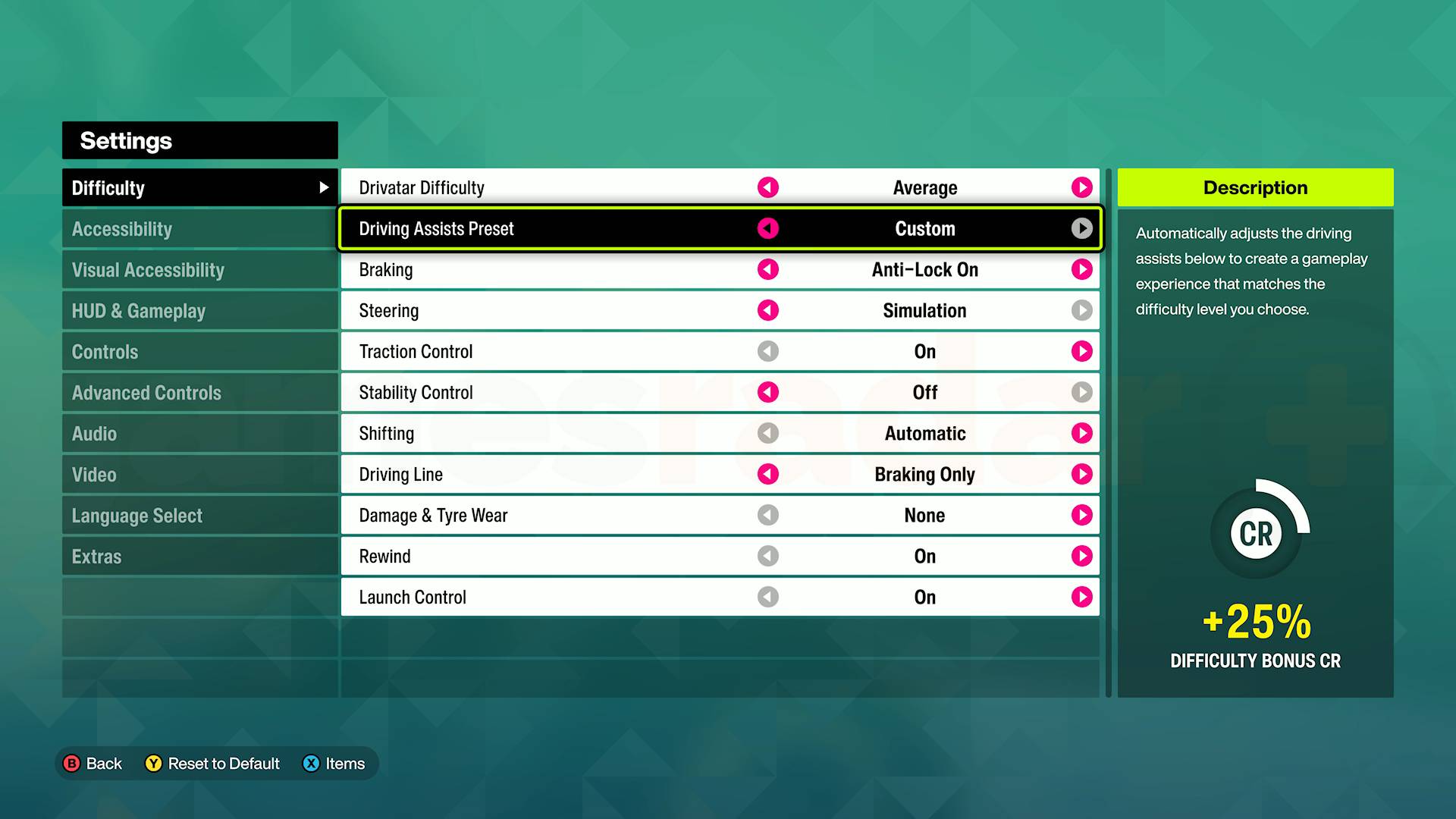 Forza Horizon 6 assists and settings menu