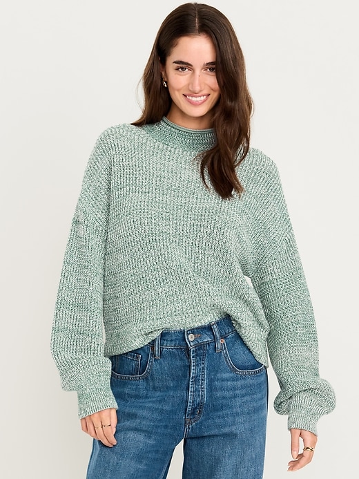 Roll-Neck Marled Knit Sweater