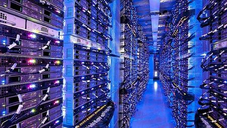 Racks of servers inside a data center.