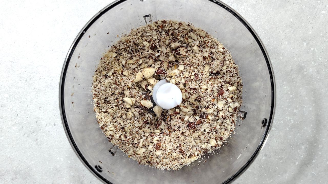 Nuts chopped using Bosch ErgoMaster 6 blender mini chopper attachment